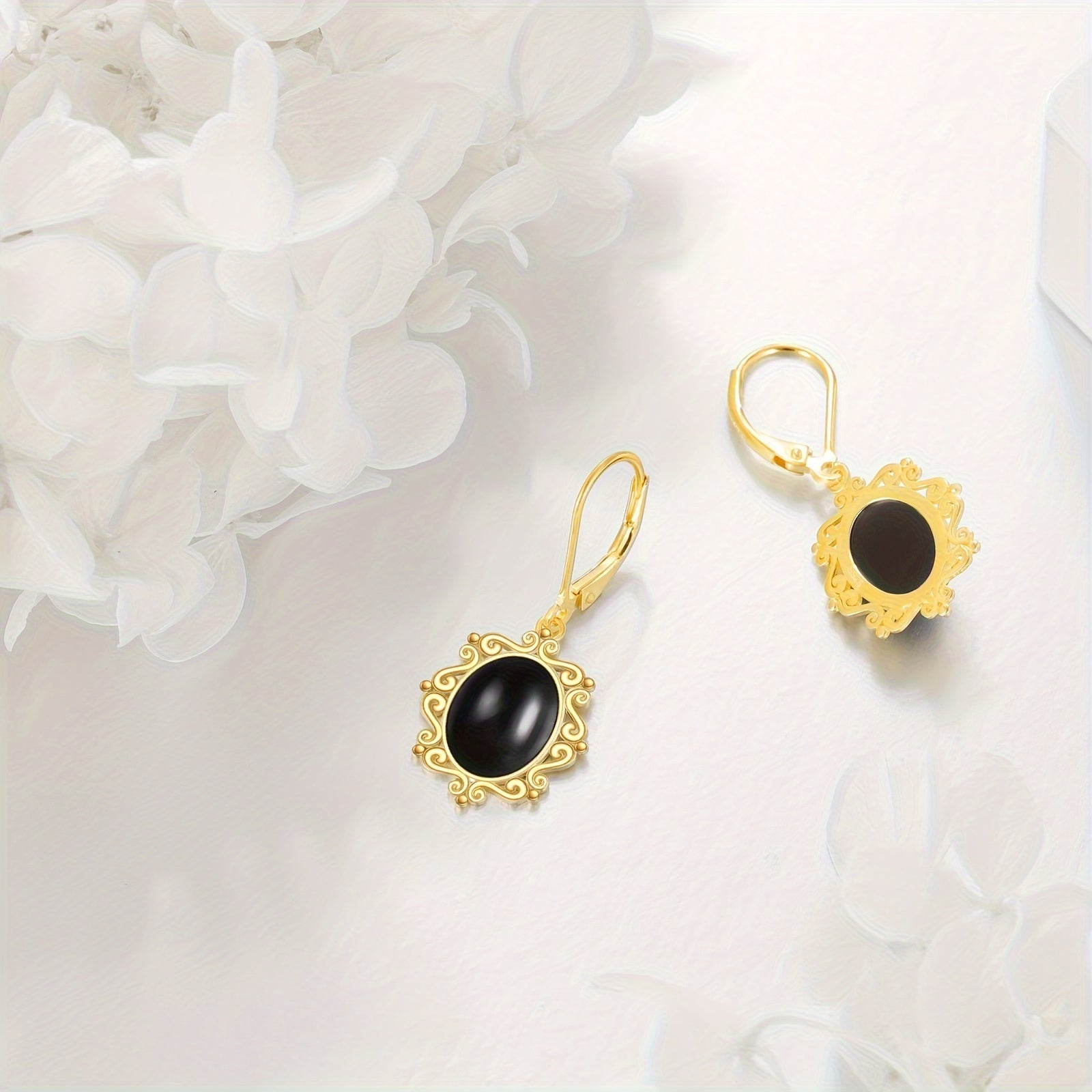 Black Onyx Earrings Sterling Silver Cage Filigree Dangle Drop Earrings For Women