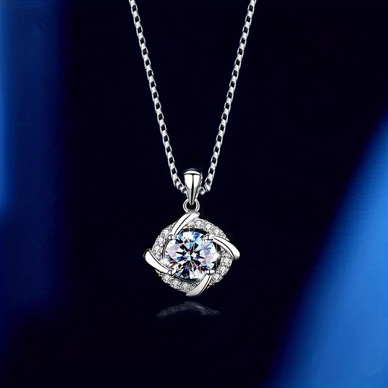 925 Silvery 0.8ct Moissanite Windmill Necklace, Fashion Pendant, Sparkling Clavicle, Women's Silvery Necklace, Anniversary Gift for Women, Christmas Gift Box, Valentine's Day, Mother's Day, Graduation Birthday Holiday, Boutique Gift