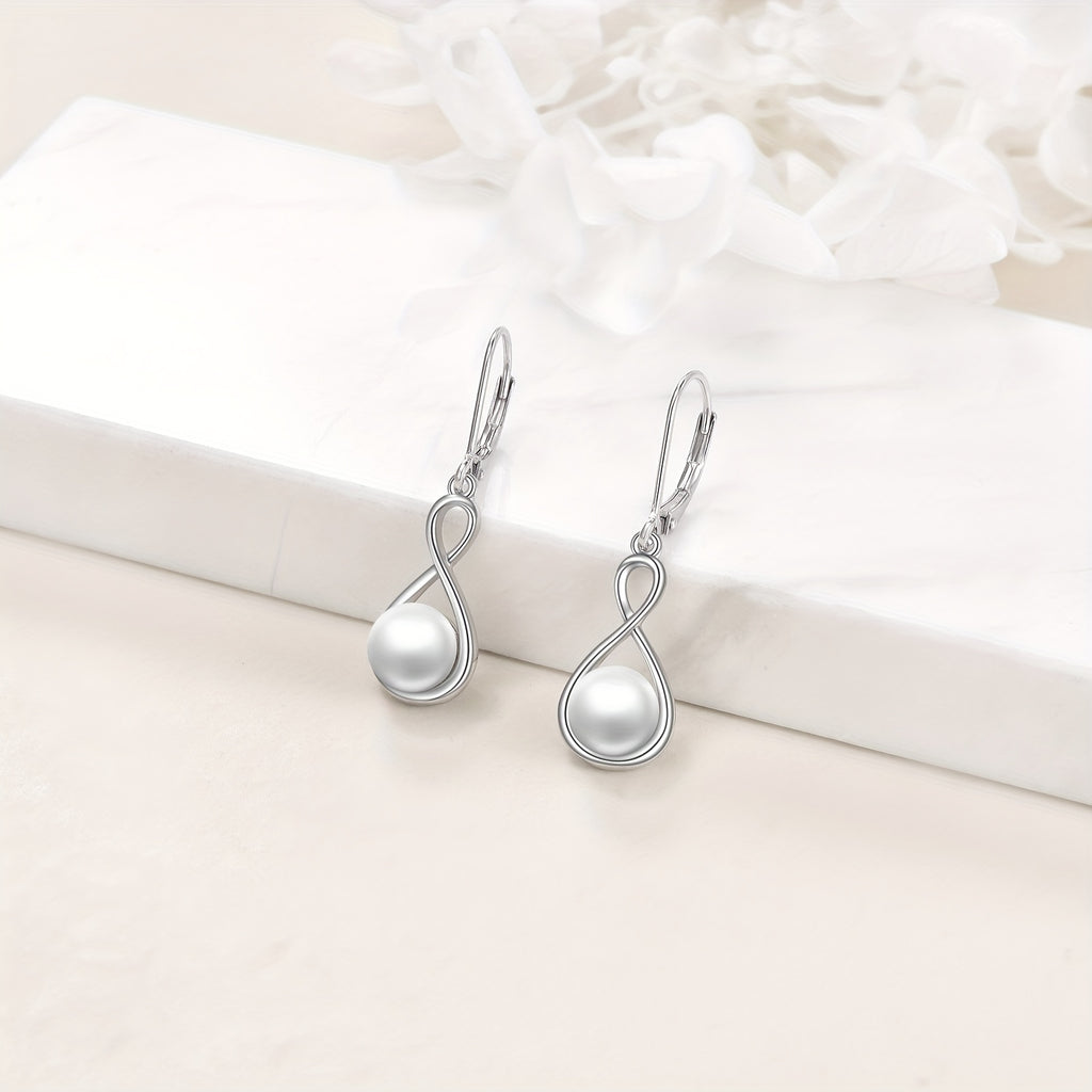 925 Sterling Silver Pearl Dangle Earrings For Women Hoop Infinity Pearl Drop Earrings Jewelry Gifts For Mom Mother Friends
