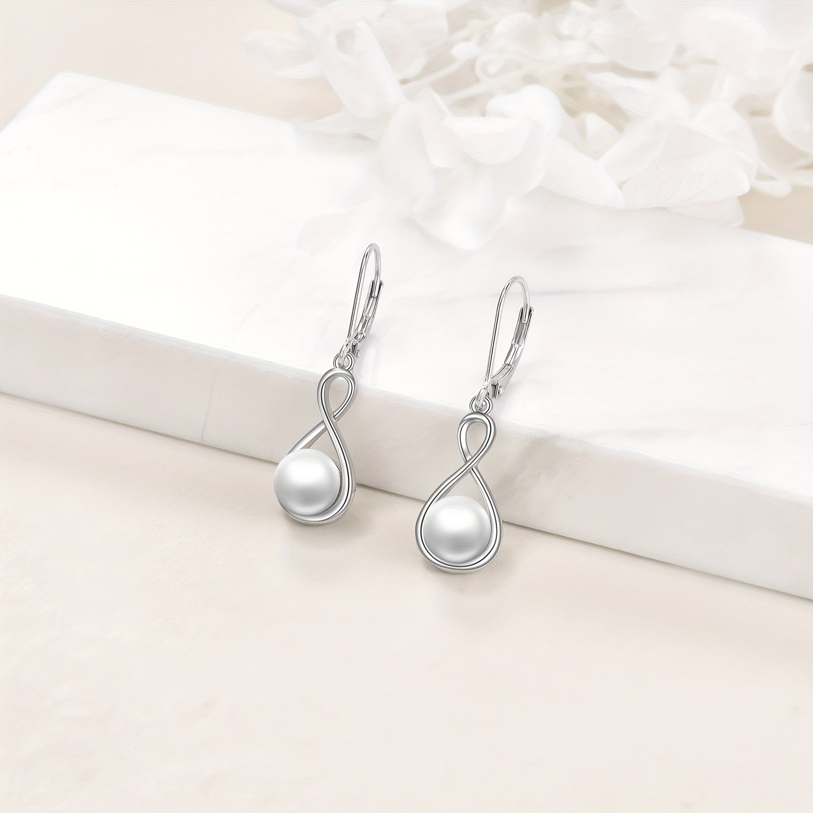 925 Sterling Silver Pearl Dangle Earrings For Women Hoop Infinity Pearl Drop Earrings Jewelry Gifts For Mom Mother Friends