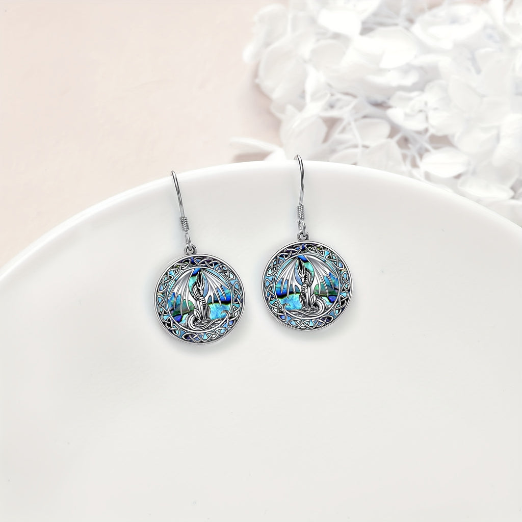 A Pair Of Women's Fashion Drop Earrings Dragon Earrings Abalone Shell Jewelry 5g 925 Sterling Silver Daily Wear Gift