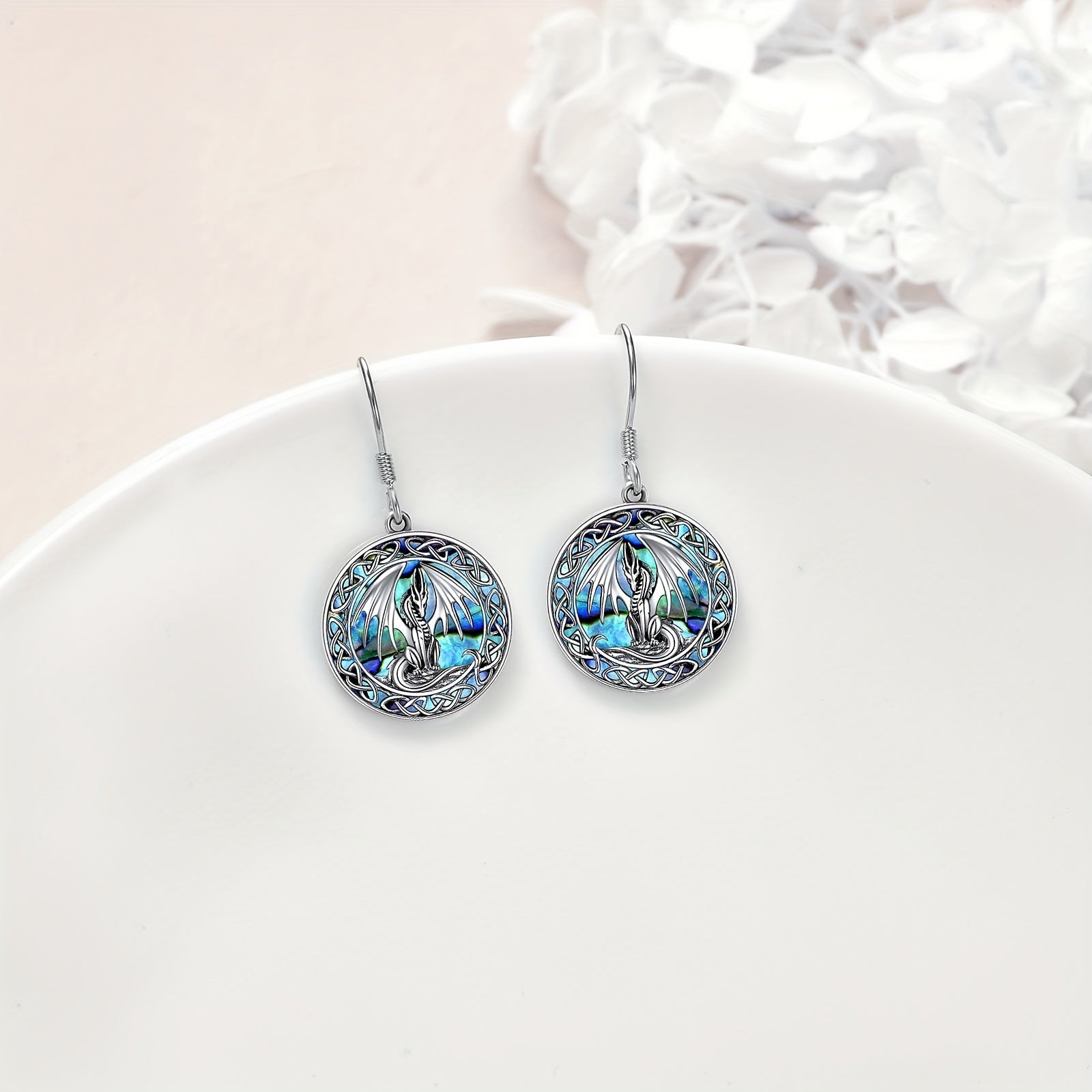 A Pair Of Women's Fashion Drop Earrings Dragon Earrings Abalone Shell Jewelry 5g 925 Sterling Silver Daily Wear Gift