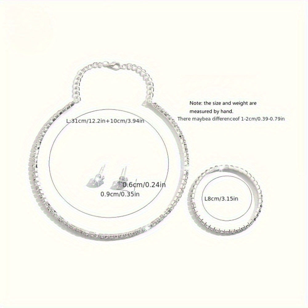 925 Sterling Silver Moissanite Jewelry Set, Women'S Luxury Tennis Necklace + Bracelet + Earrings Three-piece Set, Mother'S Day/Valentine'S Day Gift, High-end Birthday Jewelry | Hypoallergenic Nickel-free | European and American Luxury Style