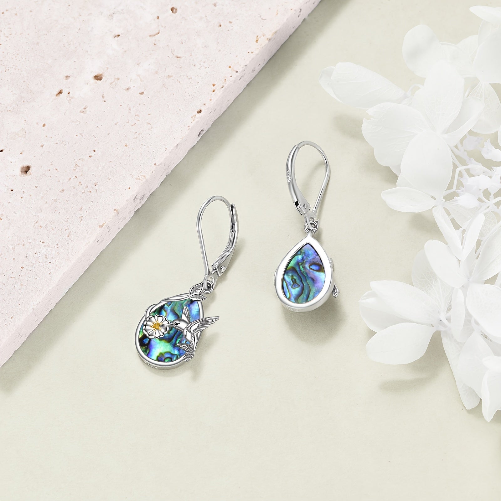Hummingbird Earrings for Women Sterling Silvery Larimar Leverback Dangle Earrings Jewelry
