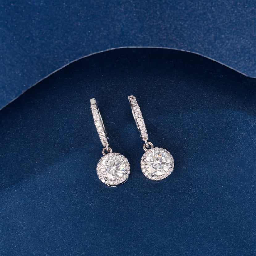 925 Sterling Silver Women'S Round Diamond-Studded Earrings, Exquisite, Elegant, Fashionable and Trendy, Perfect for Daily Wear, Weddings, Birthdays, Festivals, and Anniversaries, Includes a Beautiful Gift Box