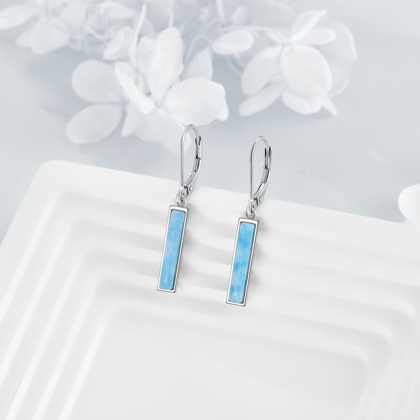 Larimar/ Turquoise/ Opal/ Moonstone Bar Earrings For Women Sterling Silver Leverback Earrings Larimar Jewelry