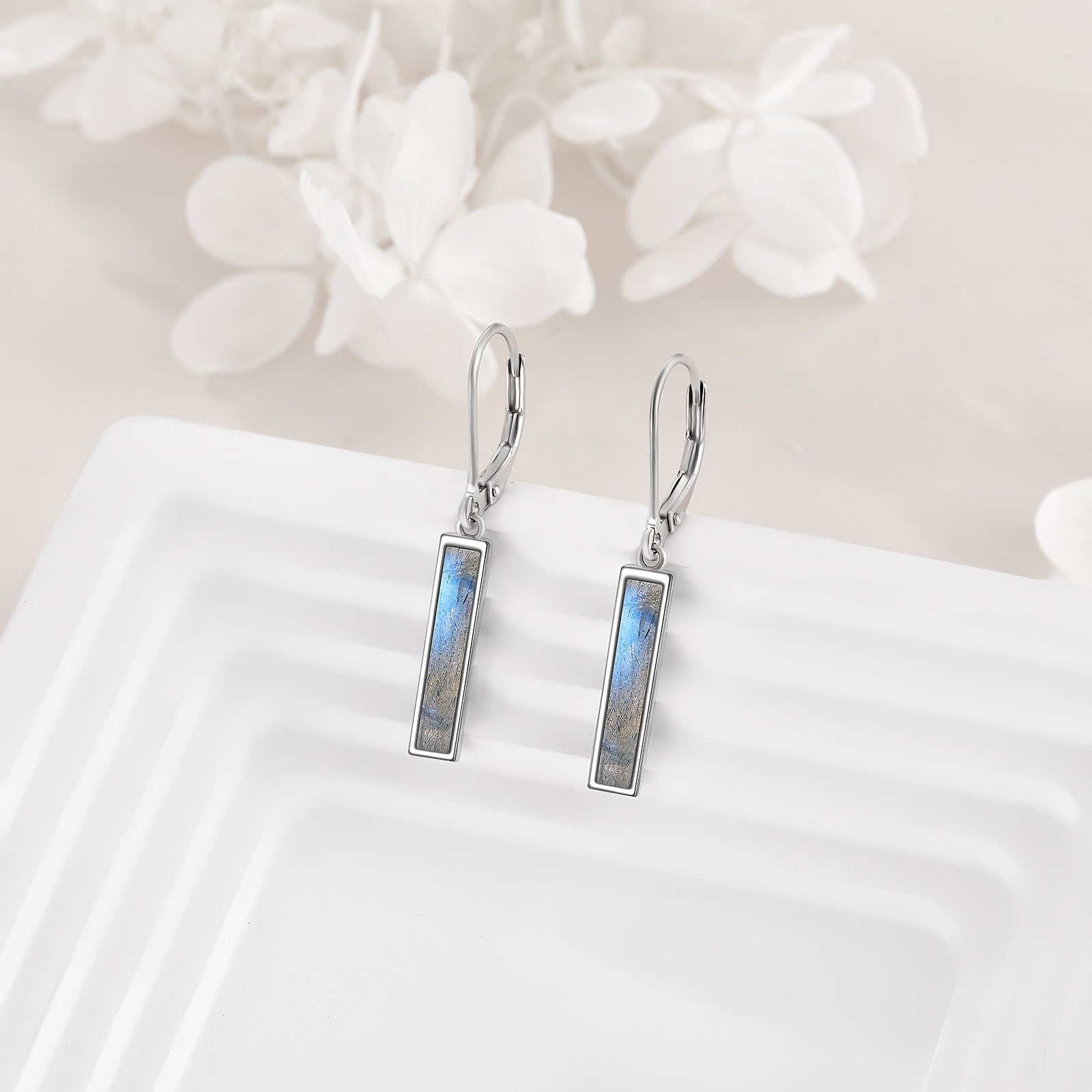 Larimar/ Turquoise/ Opal/ Moonstone Bar Earrings For Women Sterling Silver Leverback Earrings Larimar Jewelry