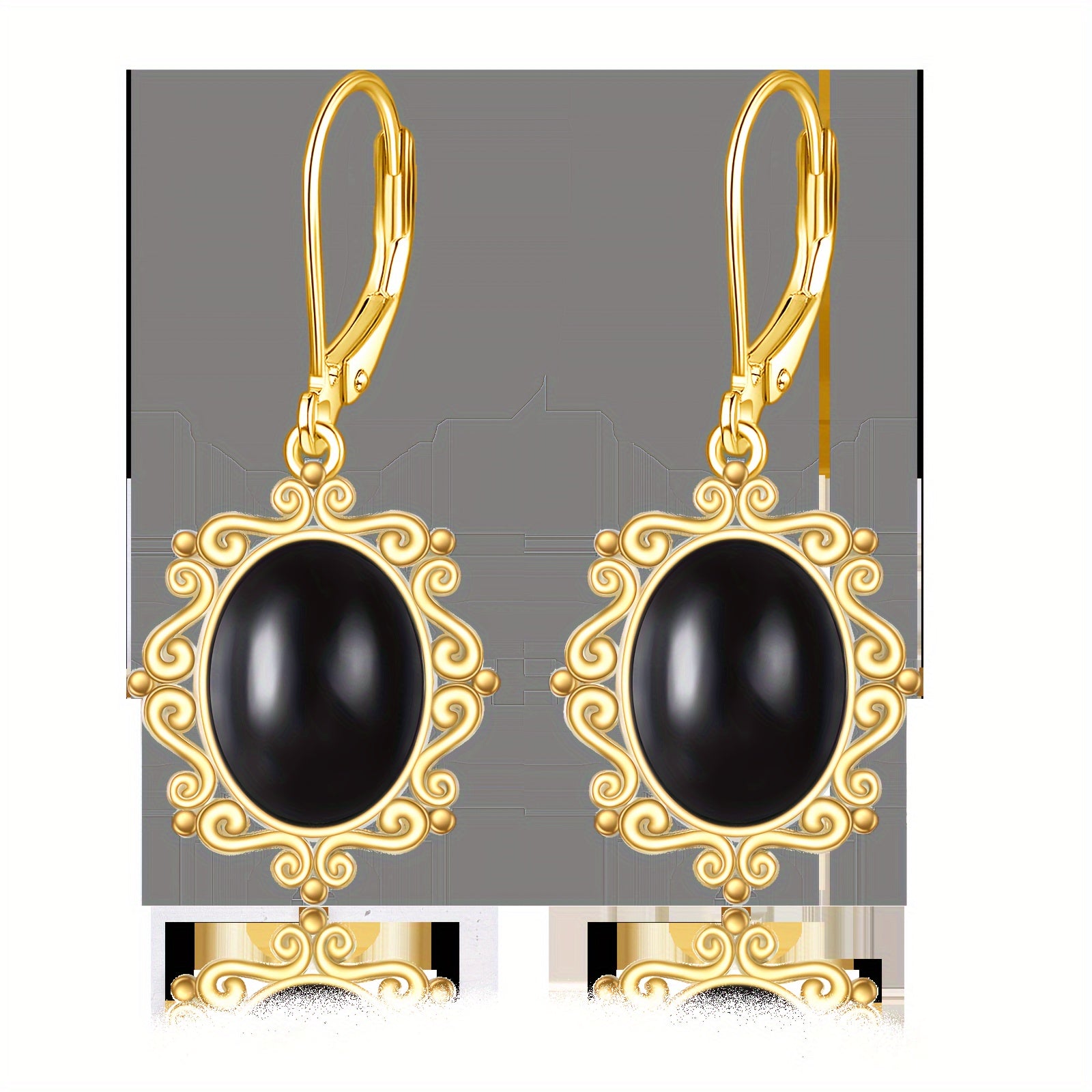 Black Onyx Earrings Sterling Silver Cage Filigree Dangle Drop Earrings For Women