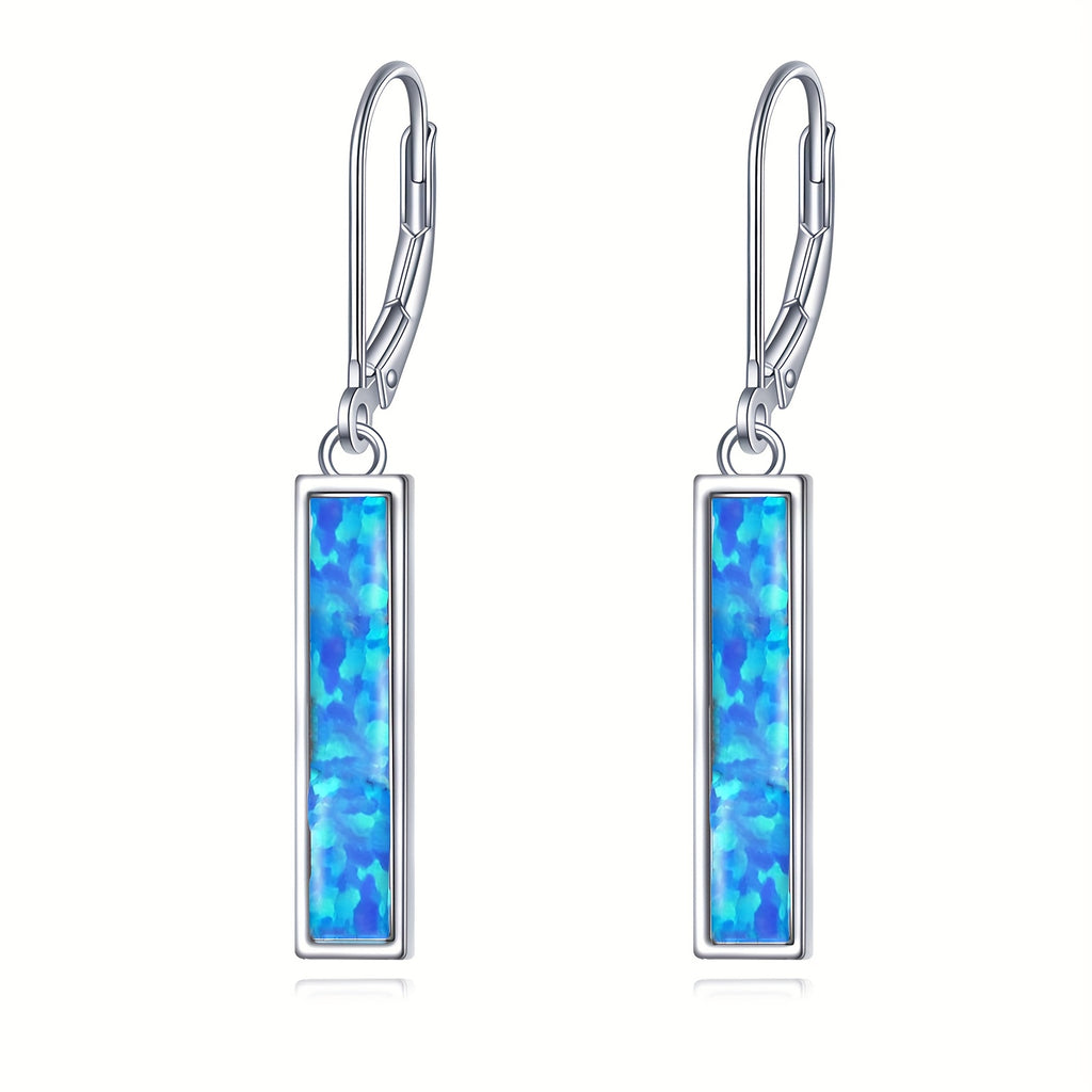 Larimar/ Turquoise/ Opal/ Moonstone Bar Earrings For Women Sterling Silver Leverback Earrings Larimar Jewelry