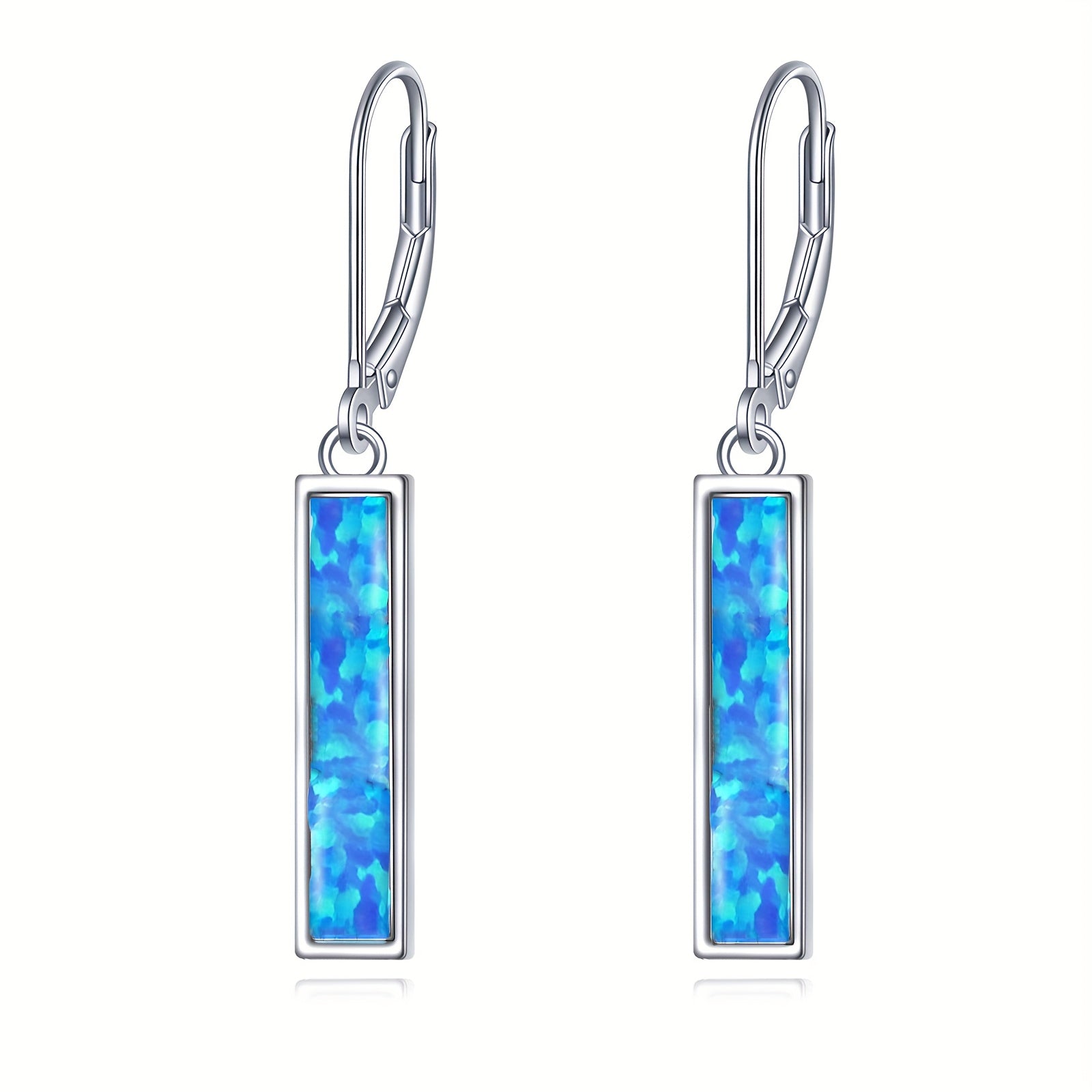 Larimar/ Turquoise/ Opal/ Moonstone Bar Earrings For Women Sterling Silver Leverback Earrings Larimar Jewelry