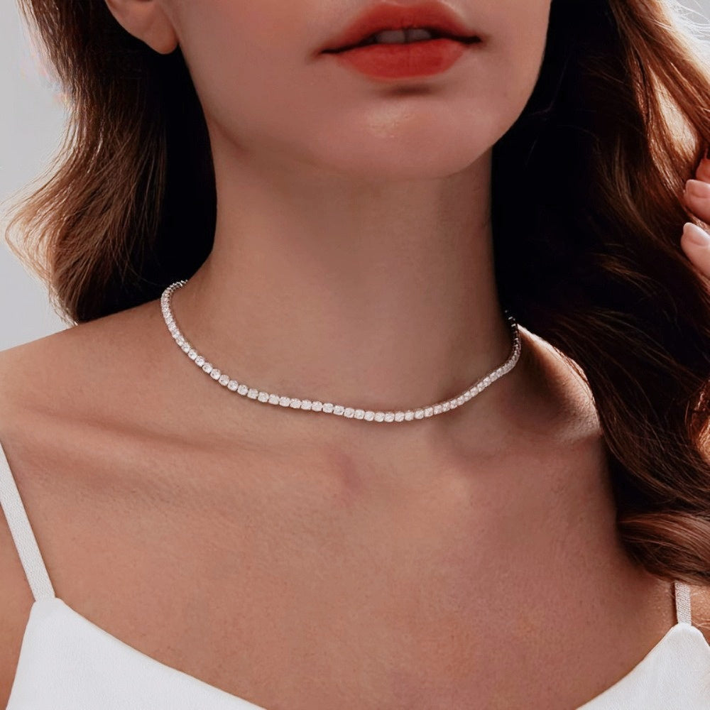 925 Sterling Silver Moissanite Jewelry Set, Women'S Luxury Tennis Necklace + Bracelet + Earrings Three-piece Set, Mother'S Day/Valentine'S Day Gift, High-end Birthday Jewelry | Hypoallergenic Nickel-free | European and American Luxury Style