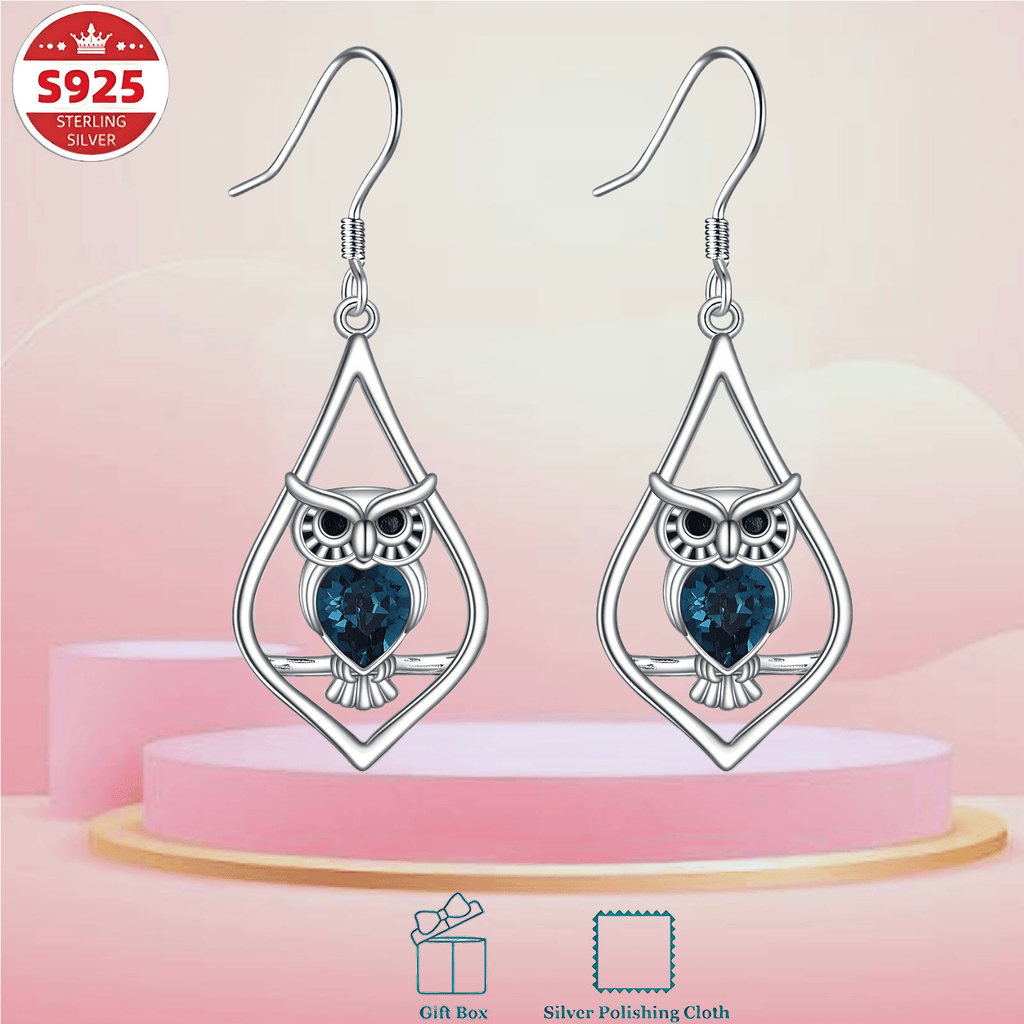 Elegant 925 Sterling Silver Owl Dangle Earrings for Women - Cute Animal Jewelry with Blue Gemstone Accents, Perfect Gift for Mother'S Day or Graduation, Everyday Jewelry|Elegant Dangle Earrings|Synthetic Stone Earrings