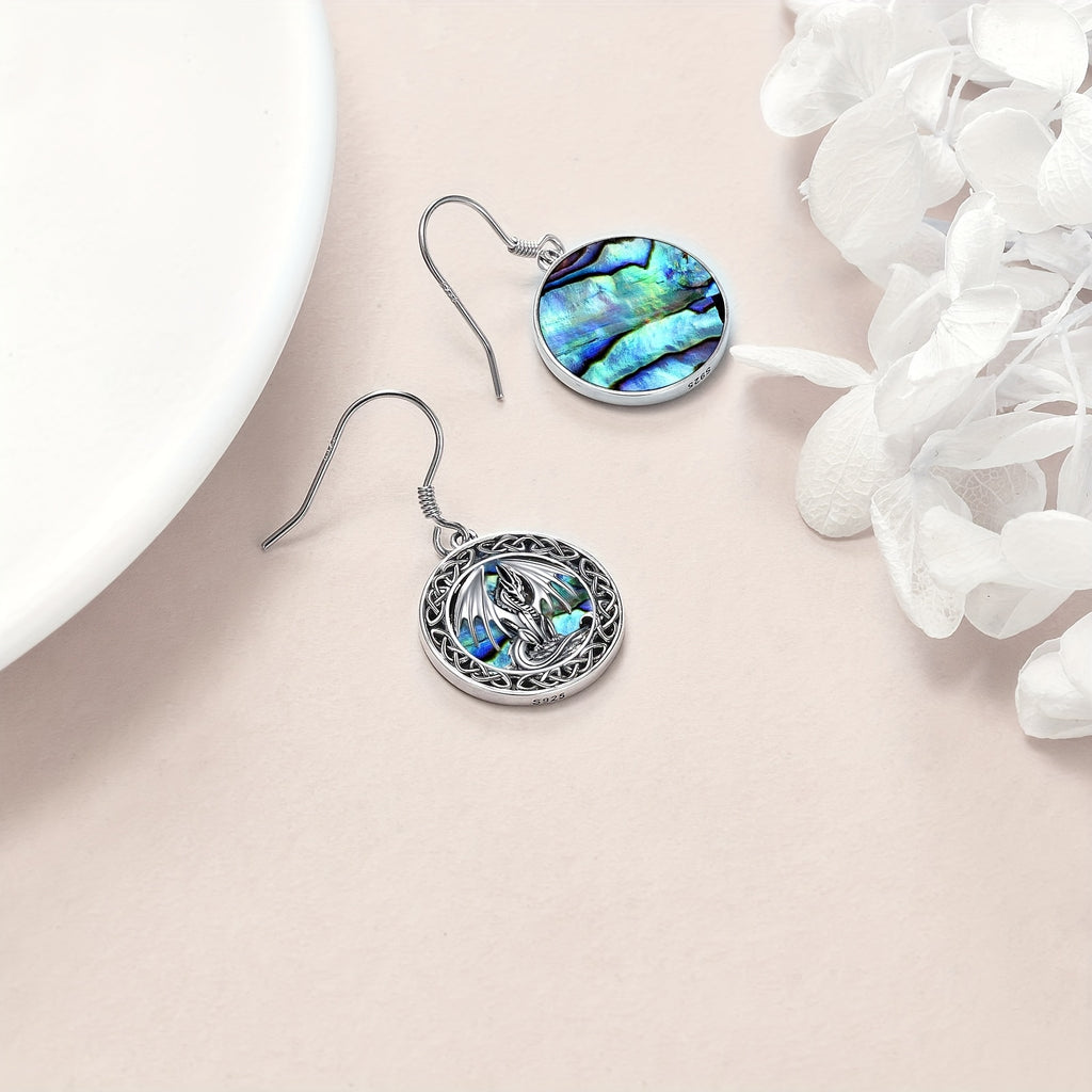 A Pair Of Women's Fashion Drop Earrings Dragon Earrings Abalone Shell Jewelry 5g 925 Sterling Silver Daily Wear Gift
