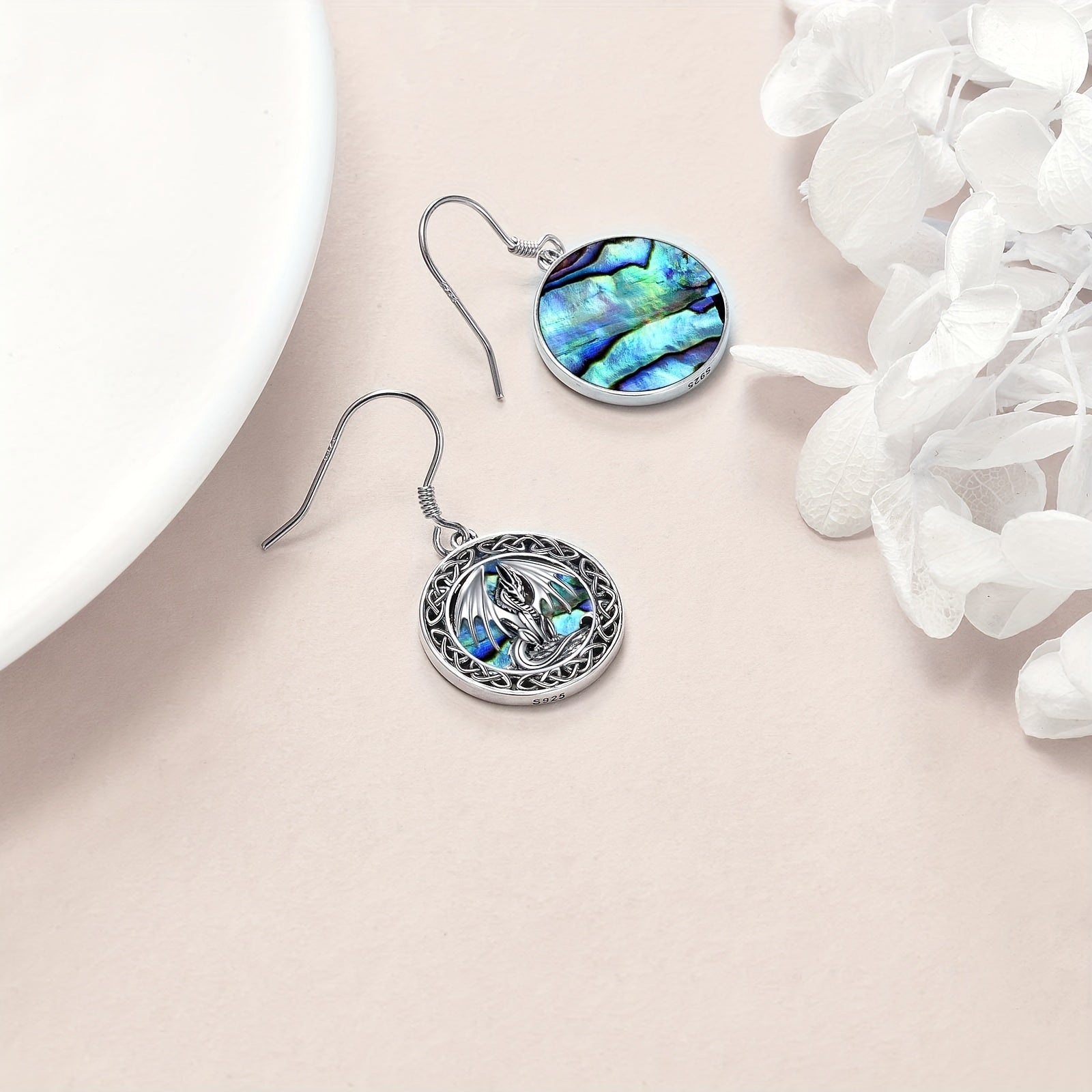 A Pair Of Women's Fashion Drop Earrings Dragon Earrings Abalone Shell Jewelry 5g 925 Sterling Silver Daily Wear Gift