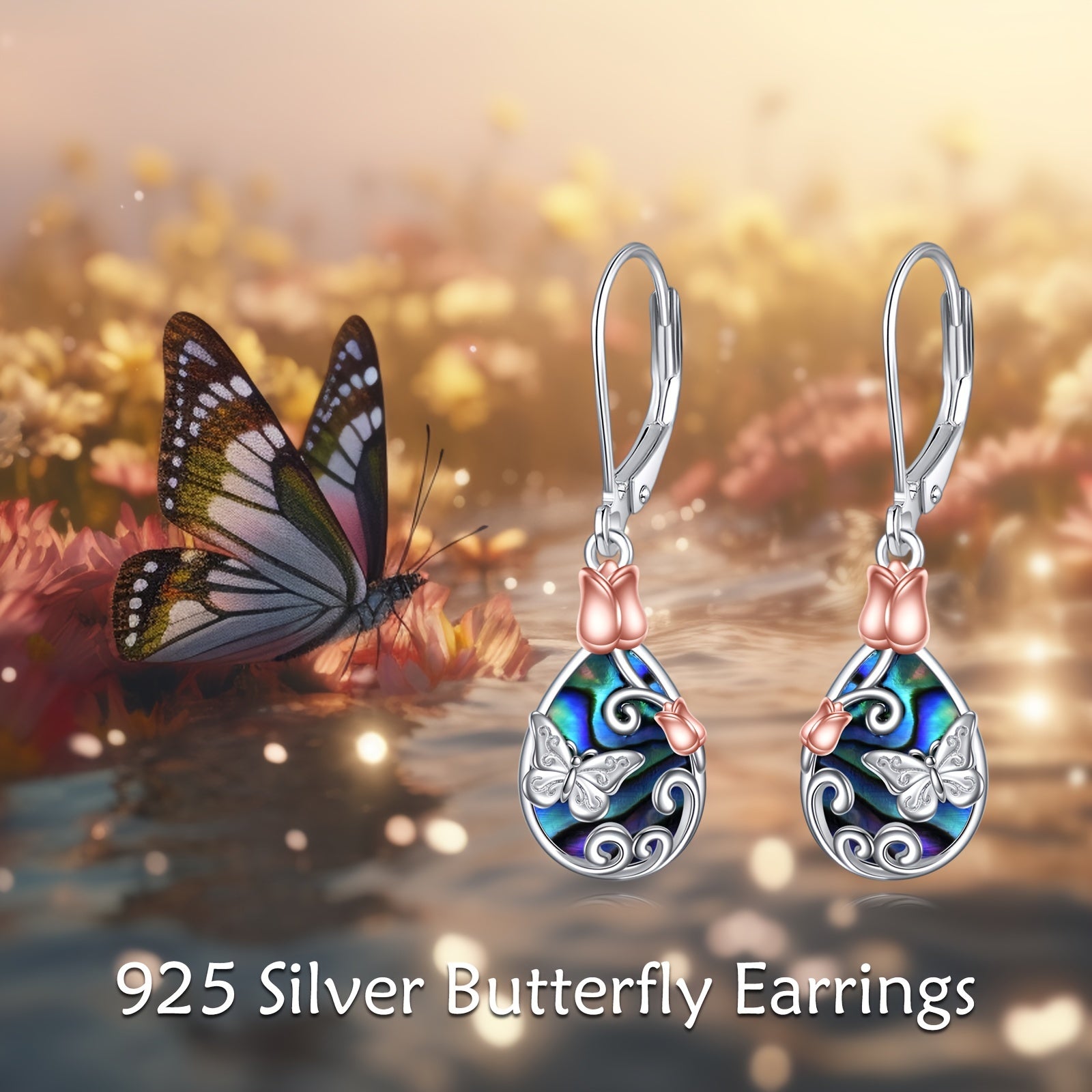 Butterfly Leverback Earrings 925 Sterling Silvery Rose Flower Filigree Dangle Teardrop Earrings Jewelry Birthday Gifts for Women