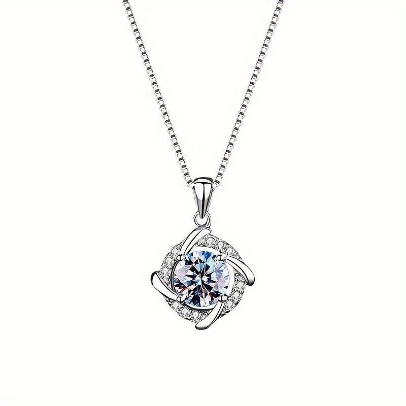 925 Silvery 0.8ct Moissanite Windmill Necklace, Fashion Pendant, Sparkling Clavicle, Women's Silvery Necklace, Anniversary Gift for Women, Christmas Gift Box, Valentine's Day, Mother's Day, Graduation Birthday Holiday, Boutique Gift