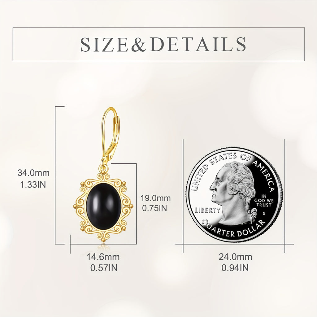 Black Onyx Earrings Sterling Silver Cage Filigree Dangle Drop Earrings For Women