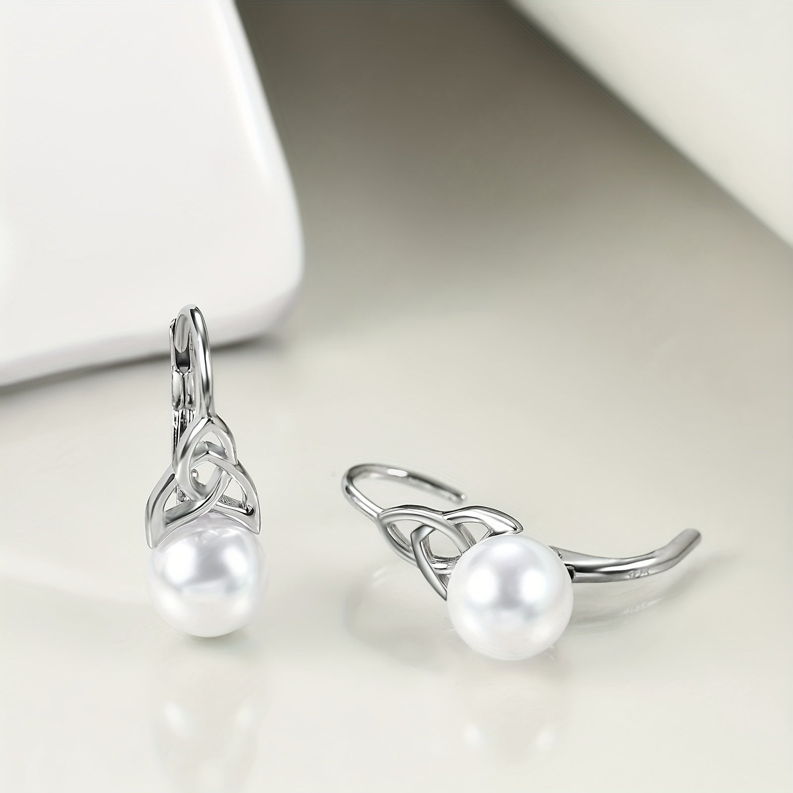 Pearl Leverback Earrings For Women 925 Sterling Silver Irish Celtic Knot Hoop Earrings Leverback Jewelry Gifts