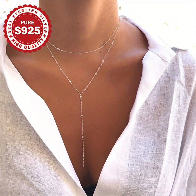 1pc of Women's fashionable Y-shaped necklace, S925 sterling Silvery double-layer design, minimalist and elegant style, versatile accessory, hypoallergenic