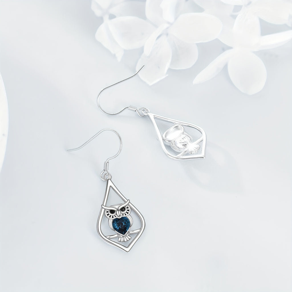 Elegant 925 Sterling Silver Owl Dangle Earrings for Women - Cute Animal Jewelry with Blue Gemstone Accents, Perfect Gift for Mother'S Day or Graduation, Everyday Jewelry|Elegant Dangle Earrings|Synthetic Stone Earrings
