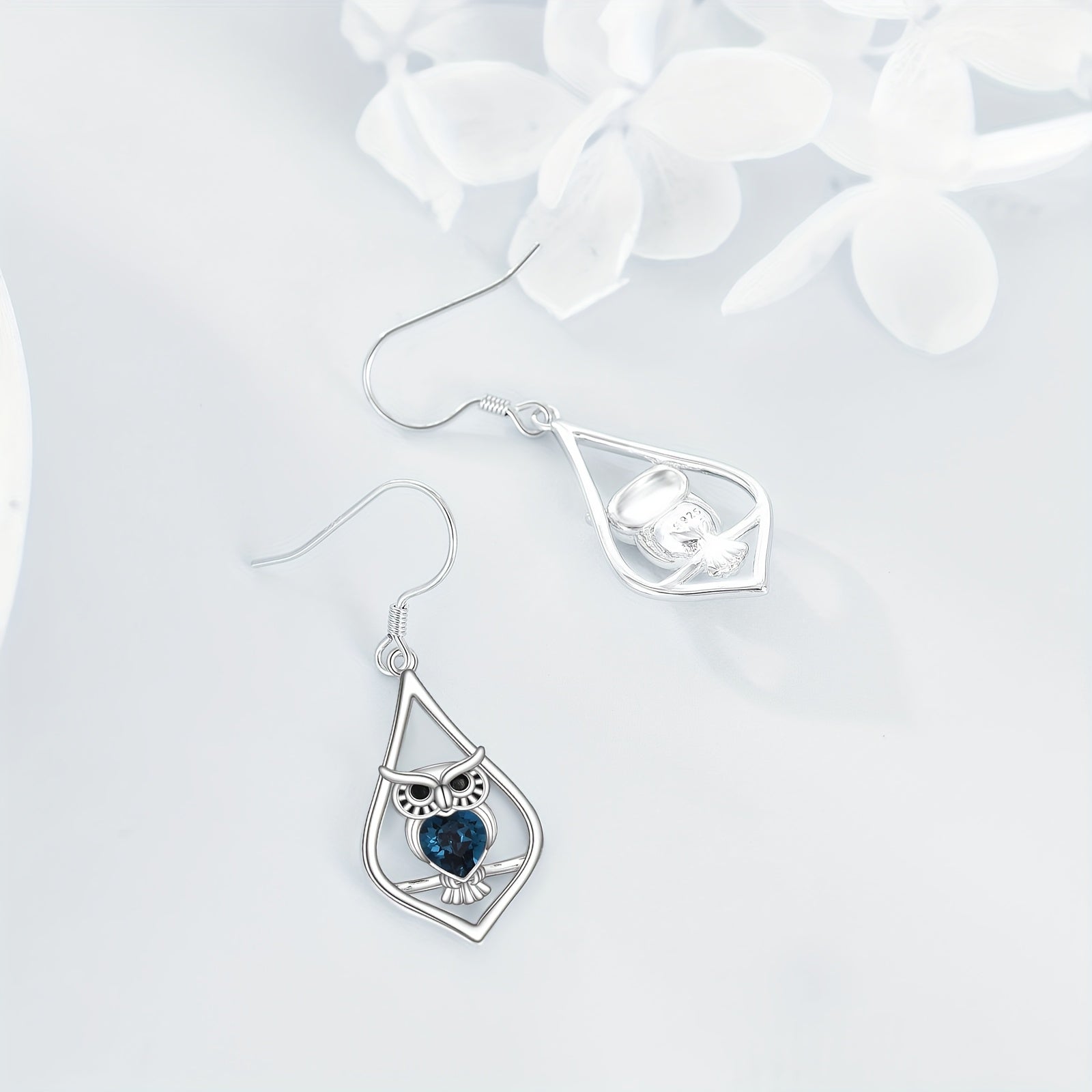 Elegant 925 Sterling Silver Owl Dangle Earrings for Women - Cute Animal Jewelry with Blue Gemstone Accents, Perfect Gift for Mother'S Day or Graduation, Everyday Jewelry|Elegant Dangle Earrings|Synthetic Stone Earrings