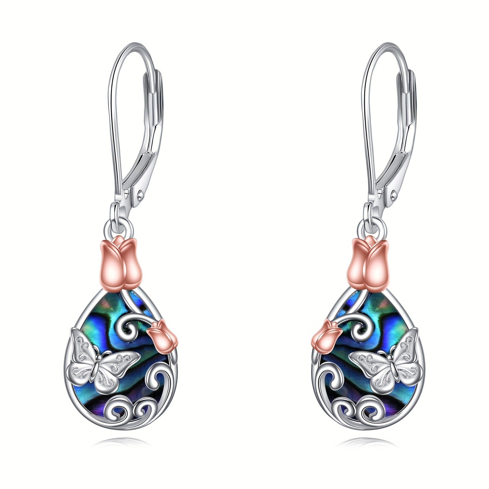 Butterfly Leverback Earrings 925 Sterling Silvery Rose Flower Filigree Dangle Teardrop Earrings Jewelry Birthday Gifts for Women
