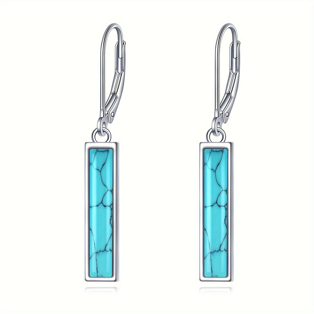 Larimar/ Turquoise/ Opal/ Moonstone Bar Earrings For Women Sterling Silver Leverback Earrings Larimar Jewelry