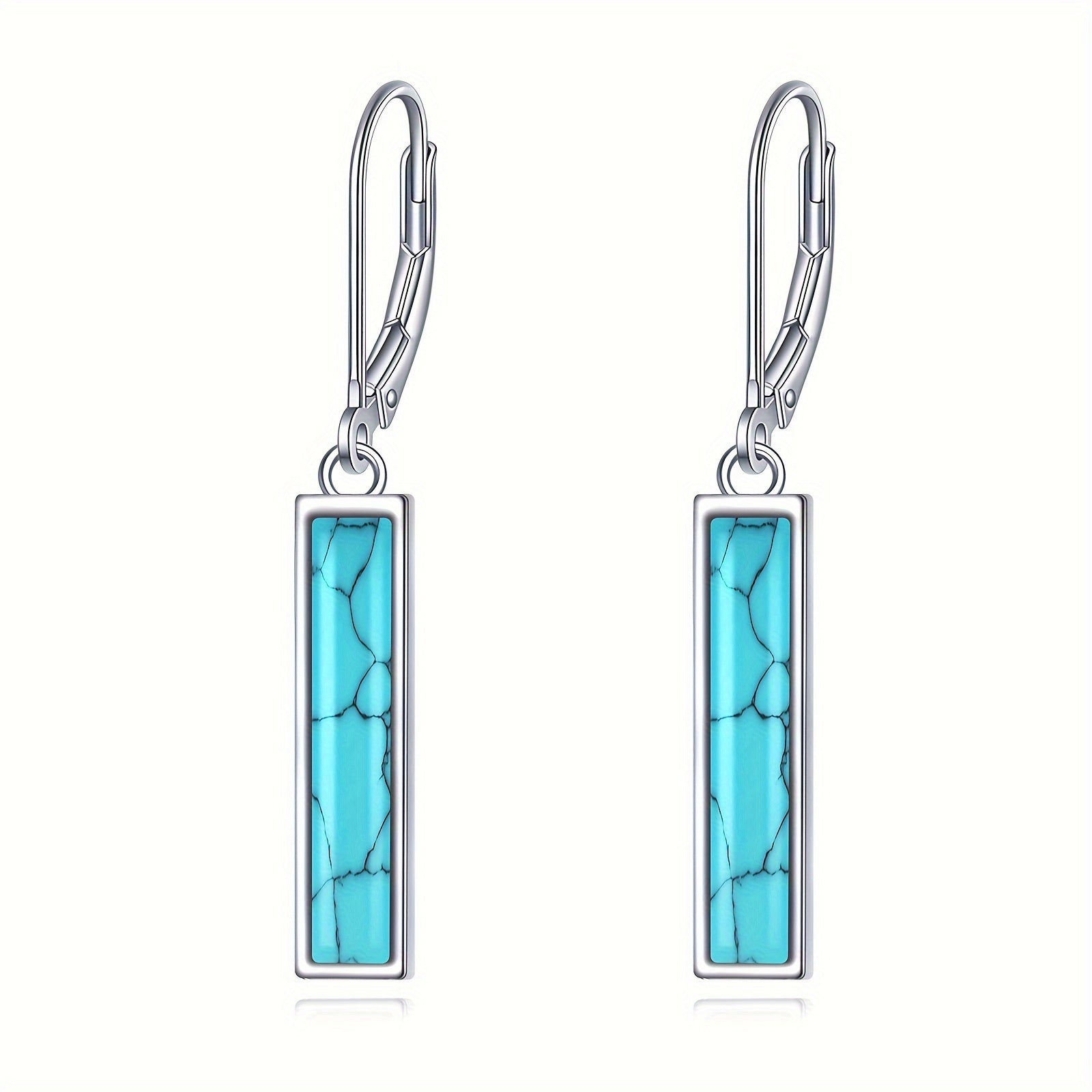 Larimar/ Turquoise/ Opal/ Moonstone Bar Earrings For Women Sterling Silver Leverback Earrings Larimar Jewelry