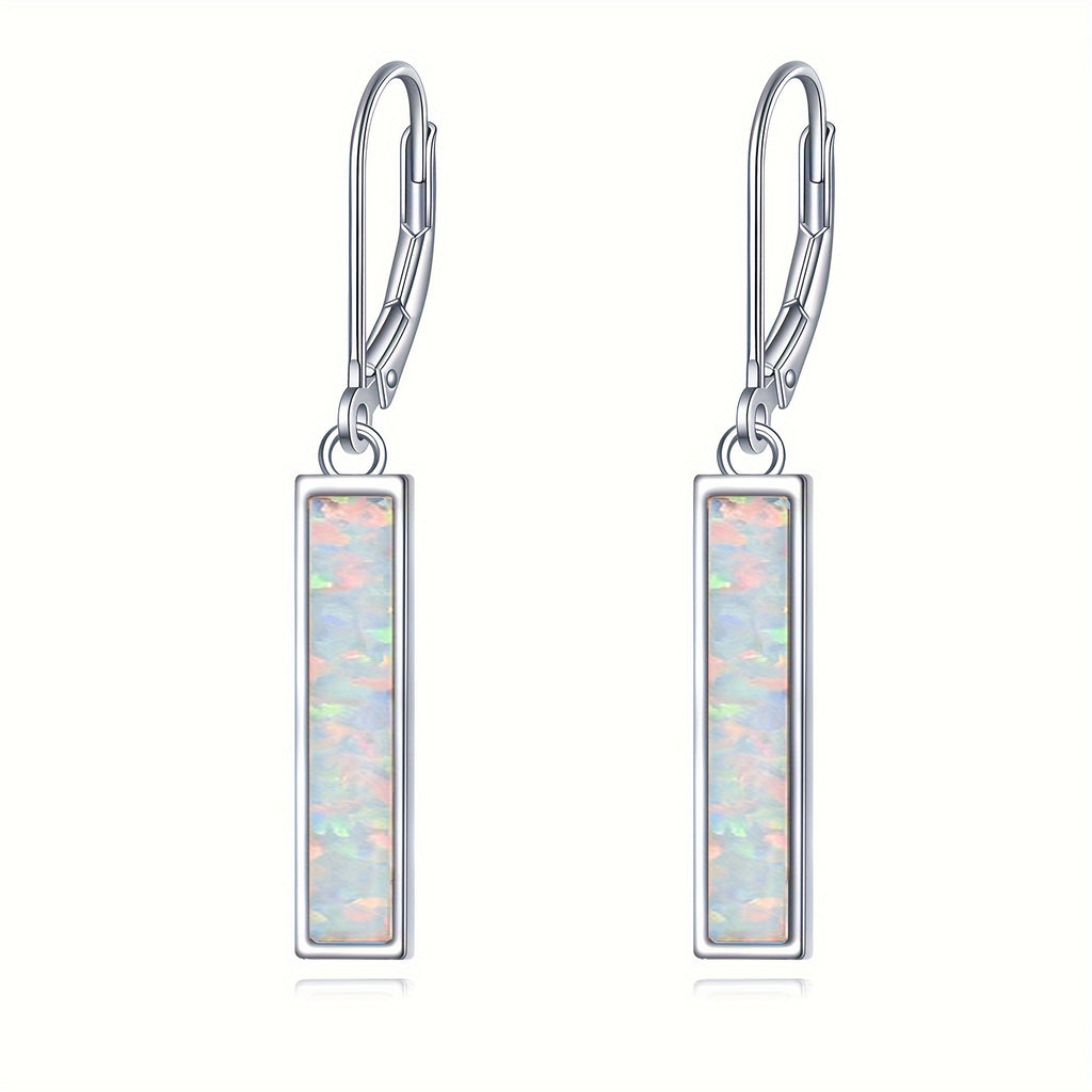 Larimar/ Turquoise/ Opal/ Moonstone Bar Earrings For Women Sterling Silver Leverback Earrings Larimar Jewelry