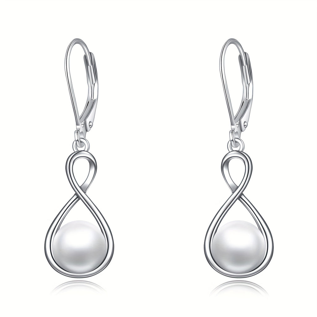 925 Sterling Silver Pearl Dangle Earrings For Women Hoop Infinity Pearl Drop Earrings Jewelry Gifts For Mom Mother Friends