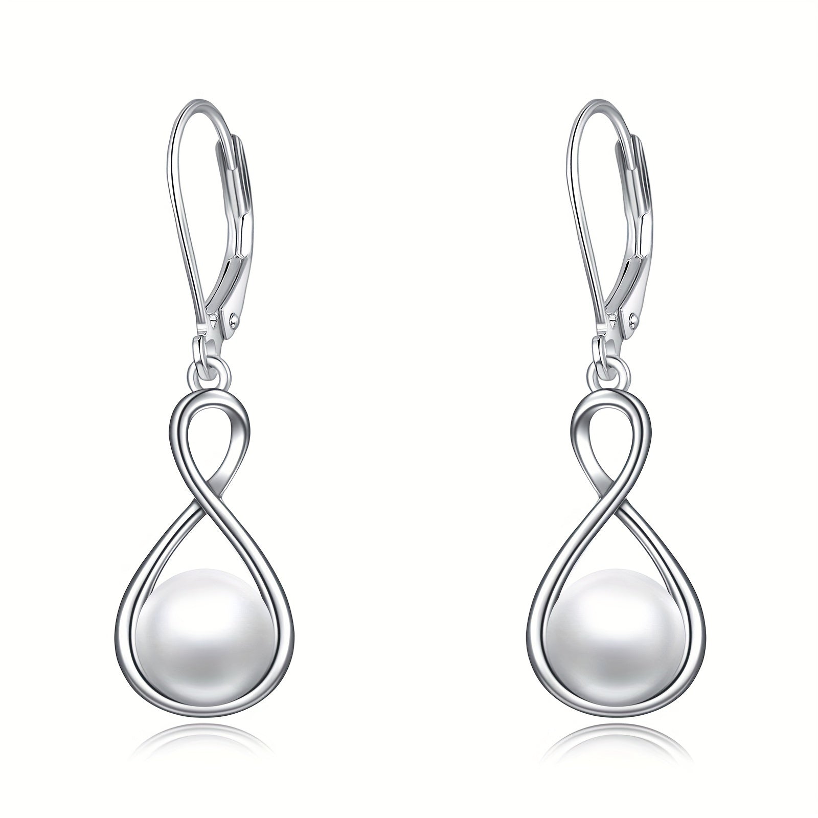 925 Sterling Silver Pearl Dangle Earrings For Women Hoop Infinity Pearl Drop Earrings Jewelry Gifts For Mom Mother Friends