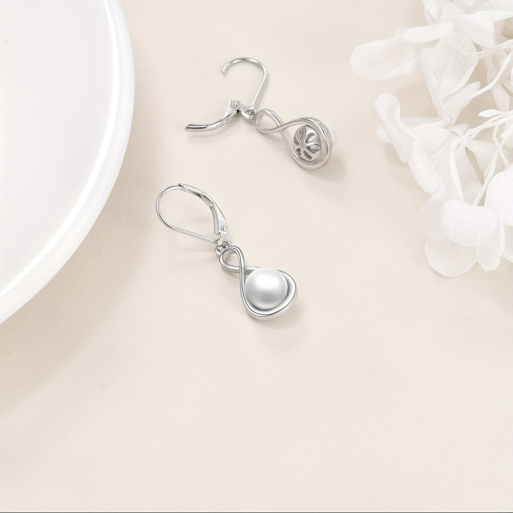 925 Sterling Silver Pearl Dangle Earrings For Women Hoop Infinity Pearl Drop Earrings Jewelry Gifts For Mom Mother Friends