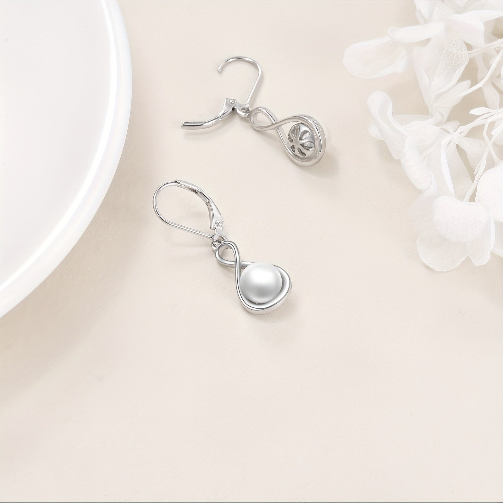 925 Sterling Silver Pearl Dangle Earrings For Women Hoop Infinity Pearl Drop Earrings Jewelry Gifts For Mom Mother Friends