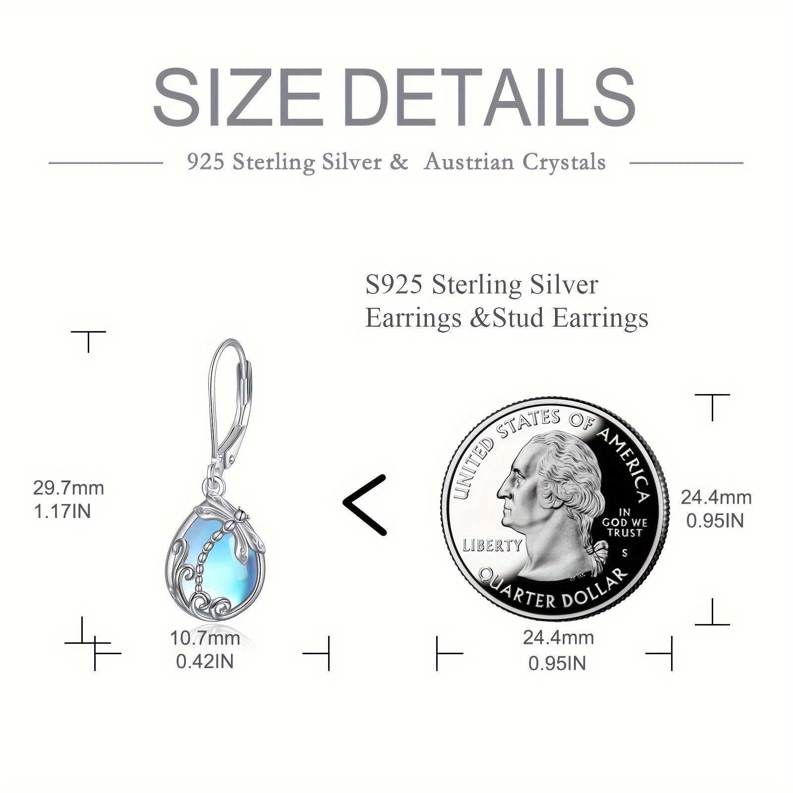 Women's pure Silvery French buckle earrings, low-allergy synthetic moonstone 925 pure Silvery pendant earrings with bees, hummingbirds, dragonflies, suitable for Christmas gifts and anniversary gifts for mothers, wives, daughters and grandmothers