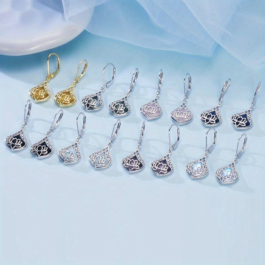 for Lotus Earrings 925 Sterling Silvery Teardrop Rose Quartz Pendant Women's Gemstone Jewelry Earrings