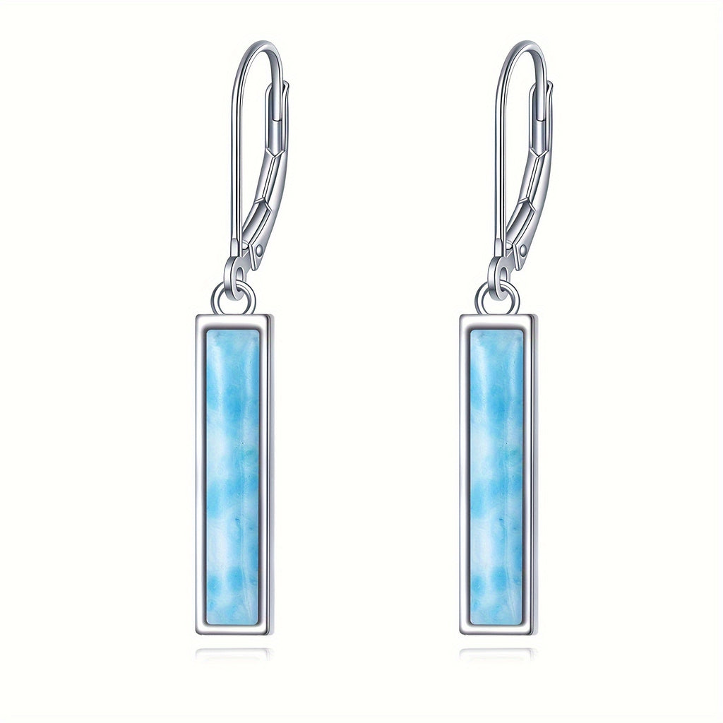 Larimar/ Turquoise/ Opal/ Moonstone Bar Earrings For Women Sterling Silver Leverback Earrings Larimar Jewelry