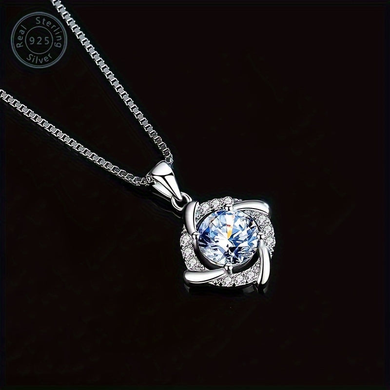 925 Silvery 0.8ct Moissanite Windmill Necklace, Fashion Pendant, Sparkling Clavicle, Women's Silvery Necklace, Anniversary Gift for Women, Christmas Gift Box, Valentine's Day, Mother's Day, Graduation Birthday Holiday, Boutique Gift
