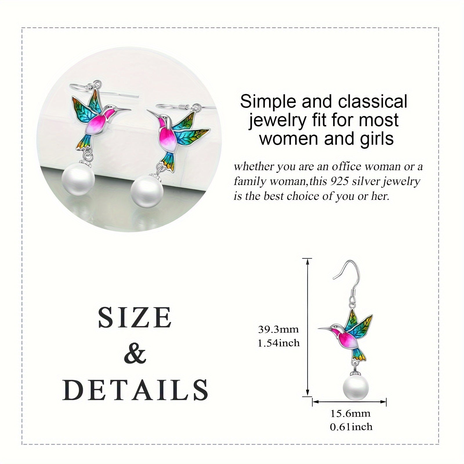 Hummingbird Earrings Gifts for Her Women 925 Sterling Silvery Hummingbird Dangle Earrings Jewelry Christmas Gifts for Women Teen
