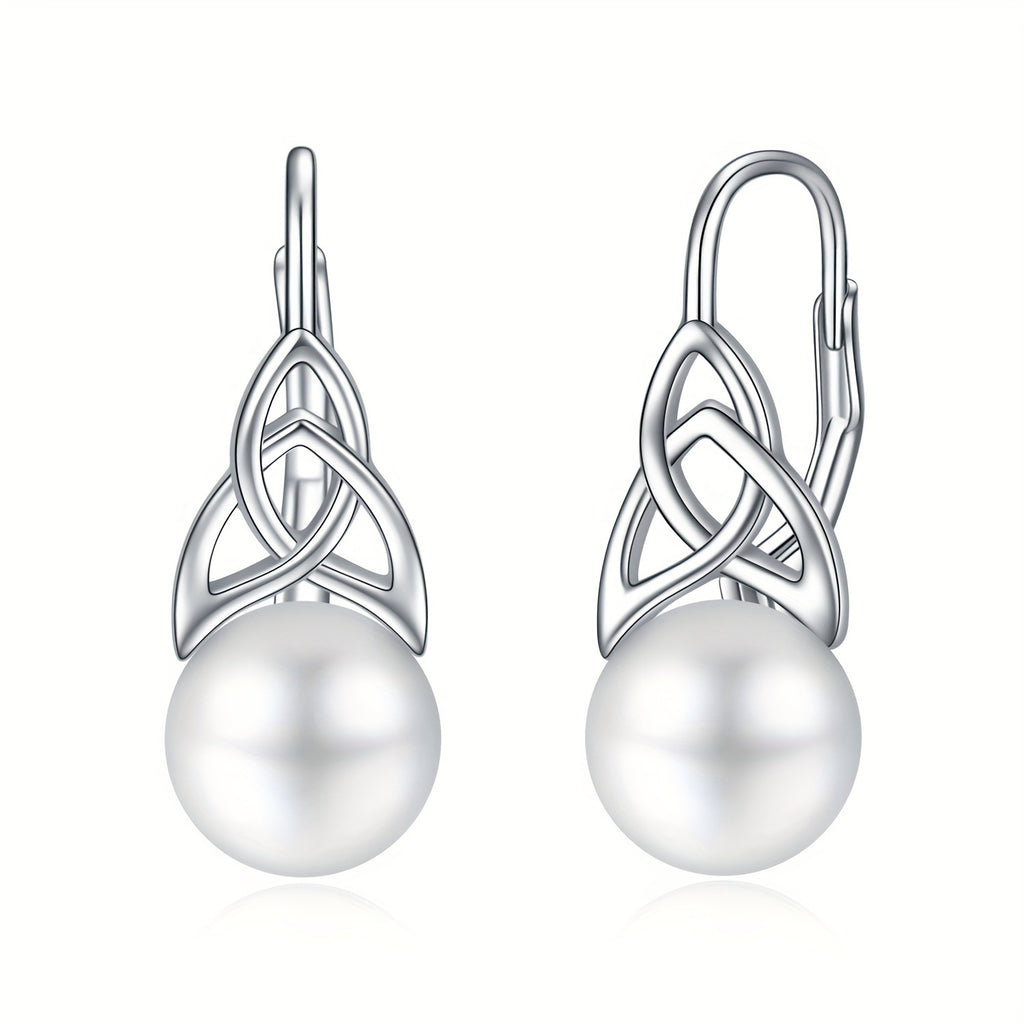 Pearl Leverback Earrings For Women 925 Sterling Silver Irish Celtic Knot Hoop Earrings Leverback Jewelry Gifts