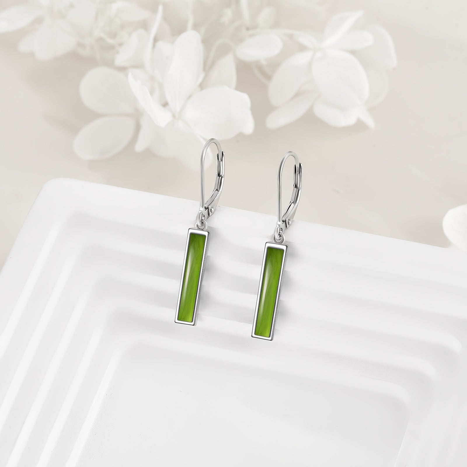 Peridot Bar Earrings for Women Sterling Silvery Leverback Earrings Peridot Jewelry Gift