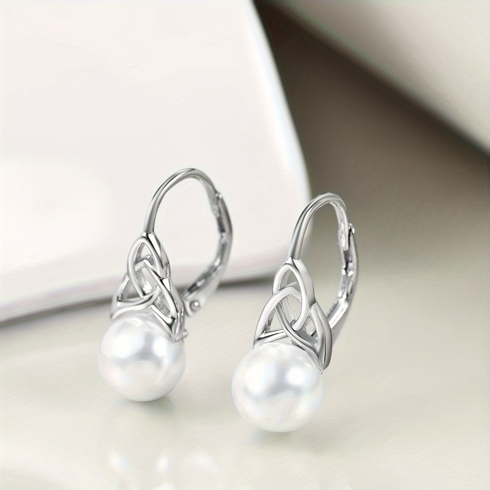 Pearl Leverback Earrings For Women 925 Sterling Silver Irish Celtic Knot Hoop Earrings Leverback Jewelry Gifts