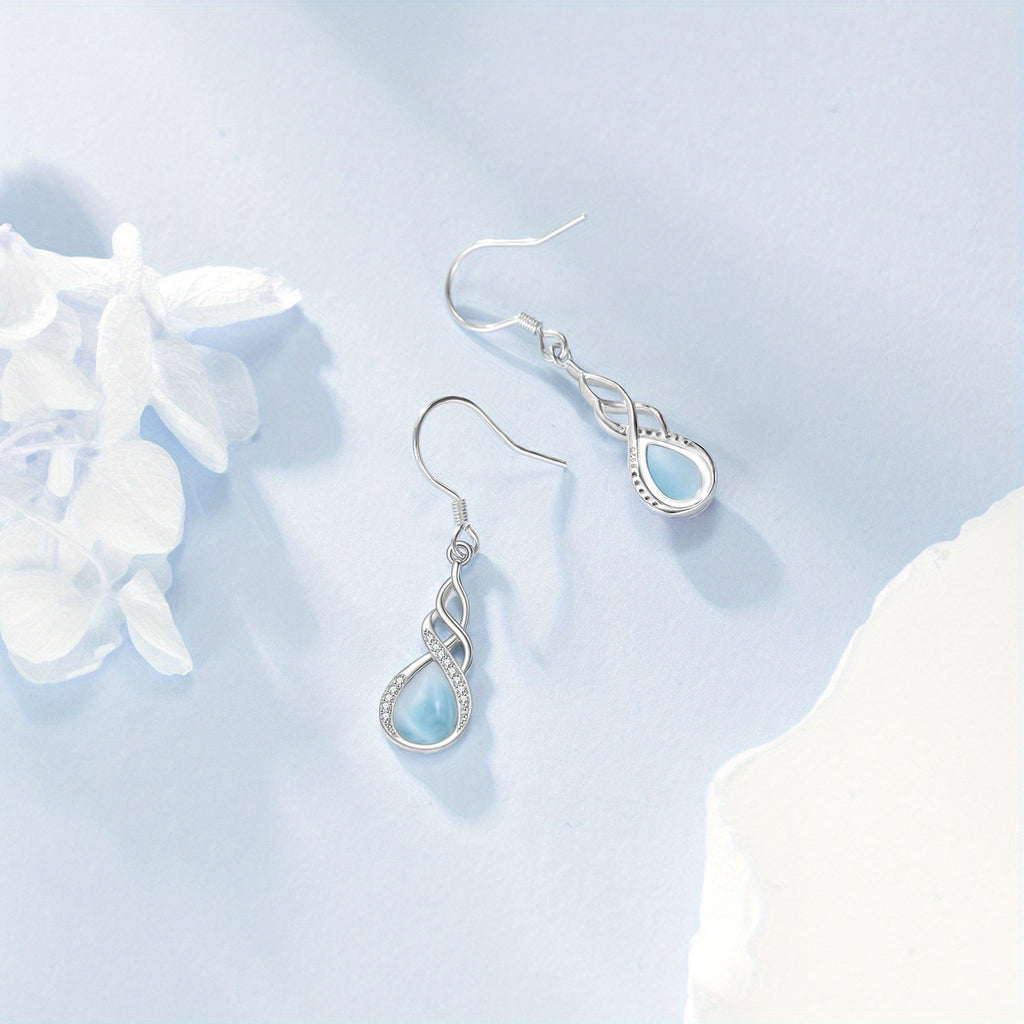 Larimar Earrings for Women Sterling Silvery Larimar Drop Earrings Jewelry Gift for Women