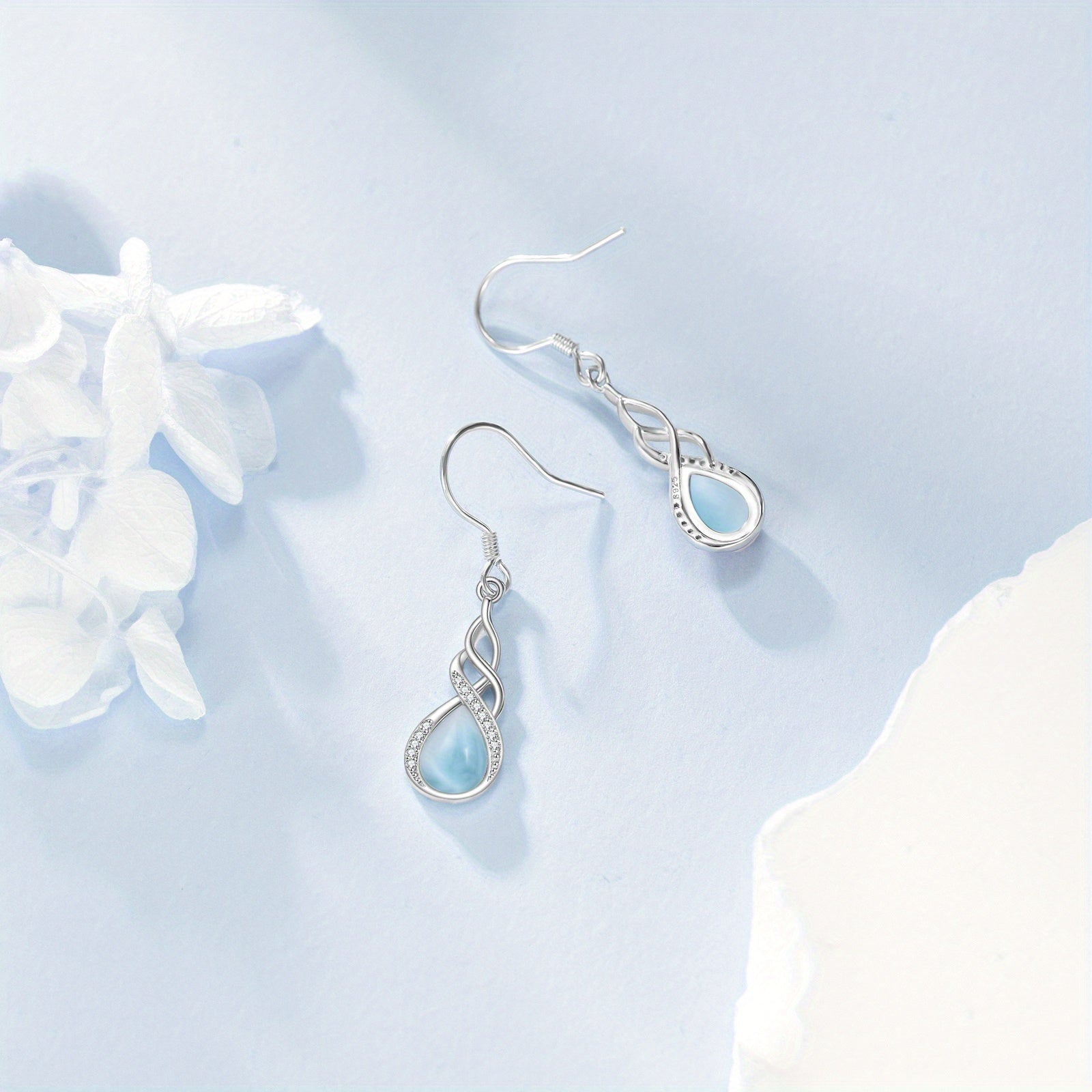Larimar Earrings for Women Sterling Silvery Larimar Drop Earrings Jewelry Gift for Women