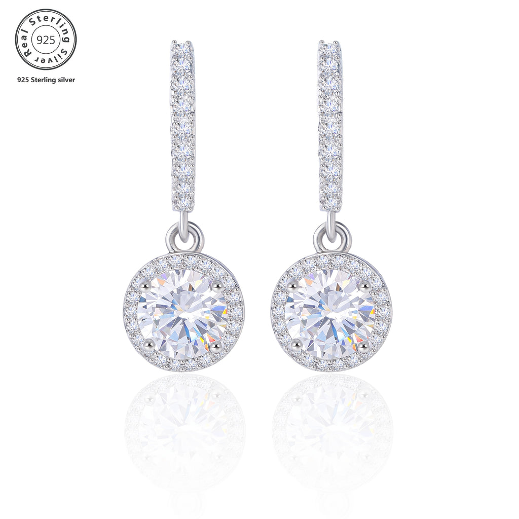 925 Sterling Silver Women'S Round Diamond-Studded Earrings, Exquisite, Elegant, Fashionable and Trendy, Perfect for Daily Wear, Weddings, Birthdays, Festivals, and Anniversaries, Includes a Beautiful Gift Box