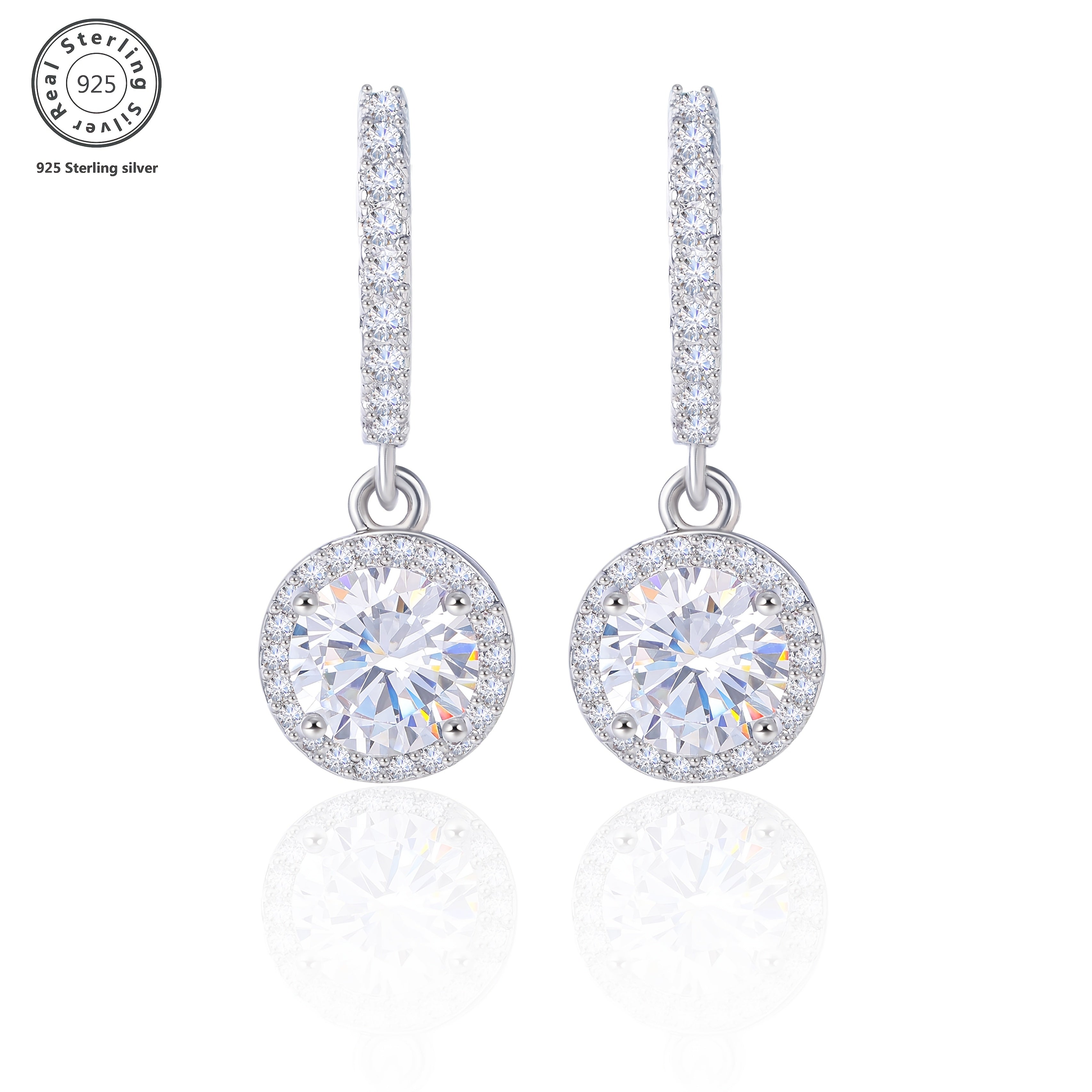 925 Sterling Silver Women'S Round Diamond-Studded Earrings, Exquisite, Elegant, Fashionable and Trendy, Perfect for Daily Wear, Weddings, Birthdays, Festivals, and Anniversaries, Includes a Beautiful Gift Box
