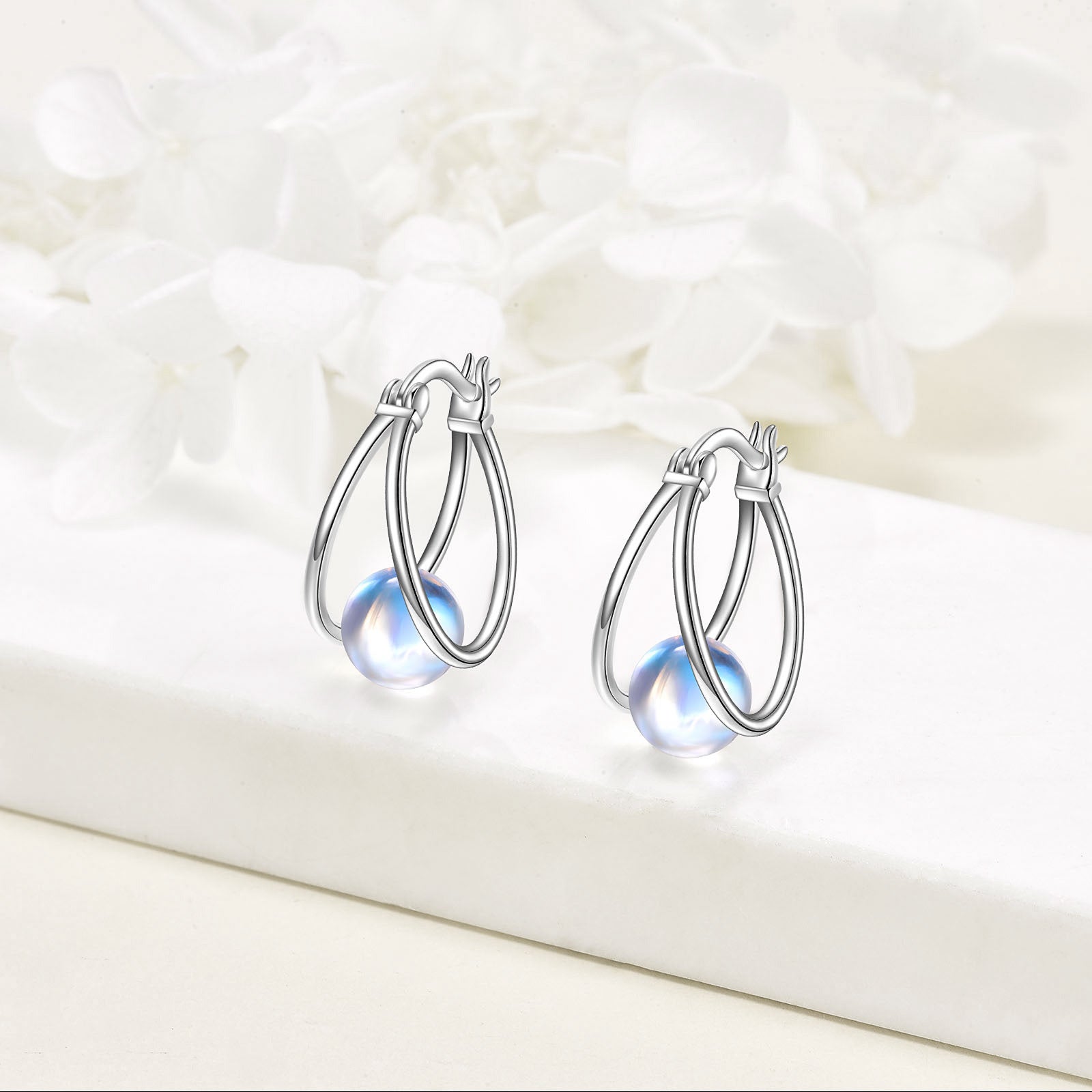 925 Sterling Silvery Lapis Lazuli Earrings Women's Double Earrings Lapis Lazuli Jewelry Gemstone Earrings