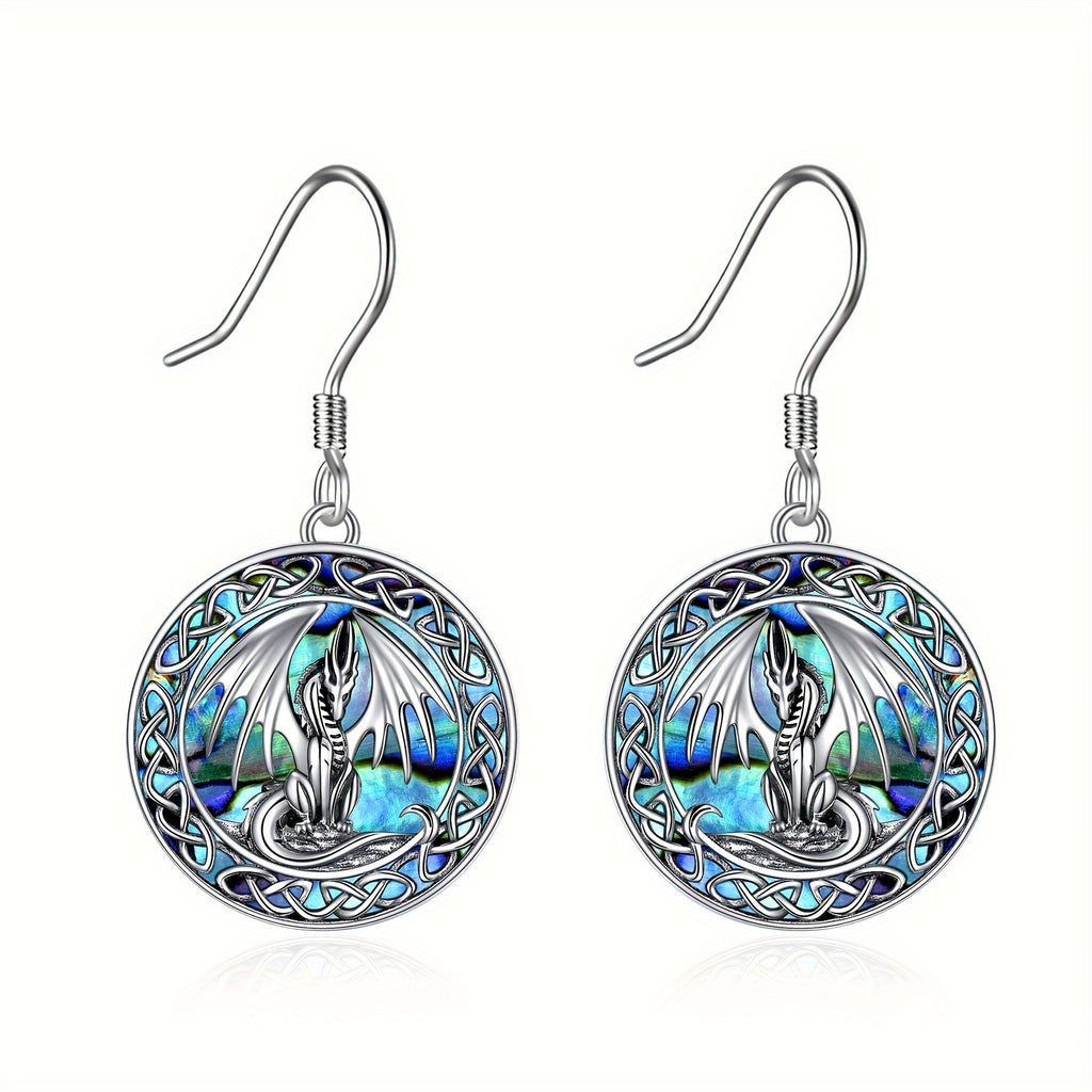 A Pair Of Women's Fashion Drop Earrings Dragon Earrings Abalone Shell Jewelry 5g 925 Sterling Silver Daily Wear Gift