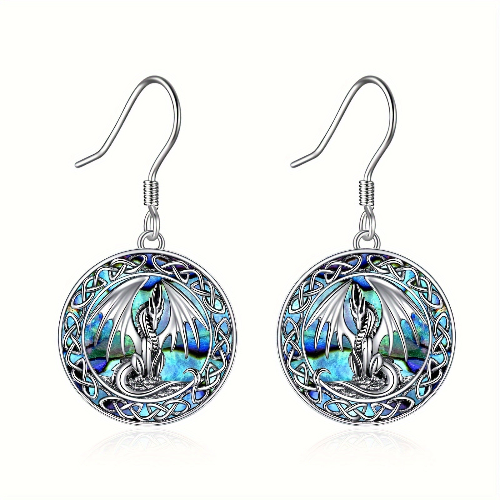 A Pair Of Women's Fashion Drop Earrings Dragon Earrings Abalone Shell Jewelry 5g 925 Sterling Silver Daily Wear Gift