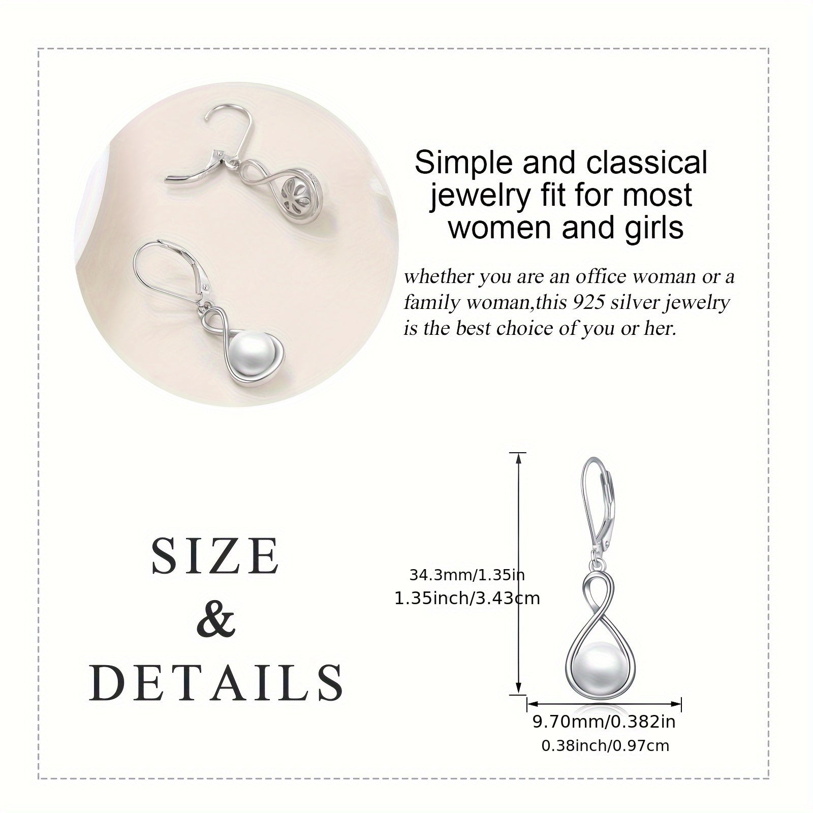 925 Sterling Silver Pearl Dangle Earrings For Women Hoop Infinity Pearl Drop Earrings Jewelry Gifts For Mom Mother Friends