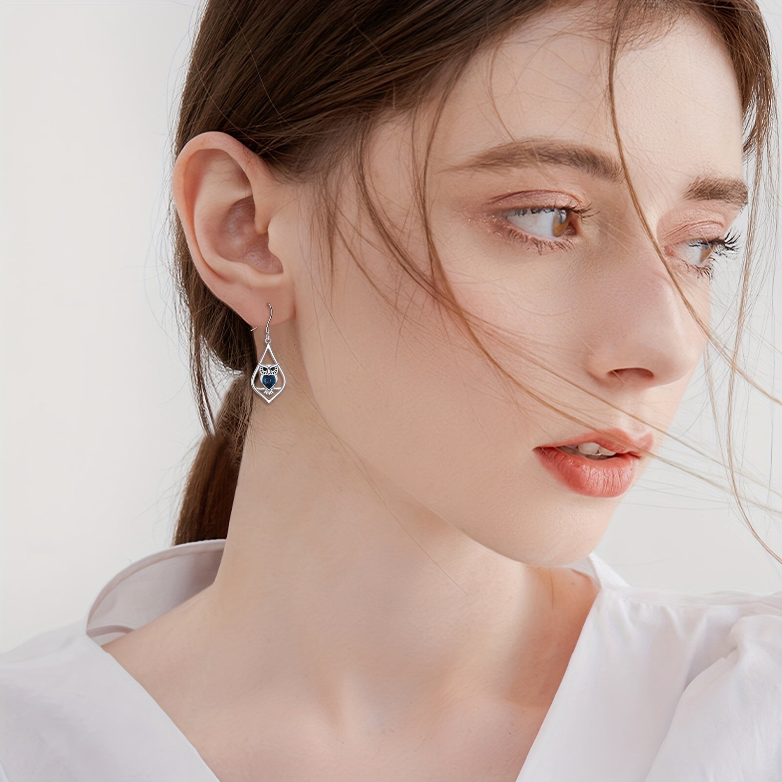 Elegant 925 Sterling Silver Owl Dangle Earrings for Women - Cute Animal Jewelry with Blue Gemstone Accents, Perfect Gift for Mother'S Day or Graduation, Everyday Jewelry|Elegant Dangle Earrings|Synthetic Stone Earrings